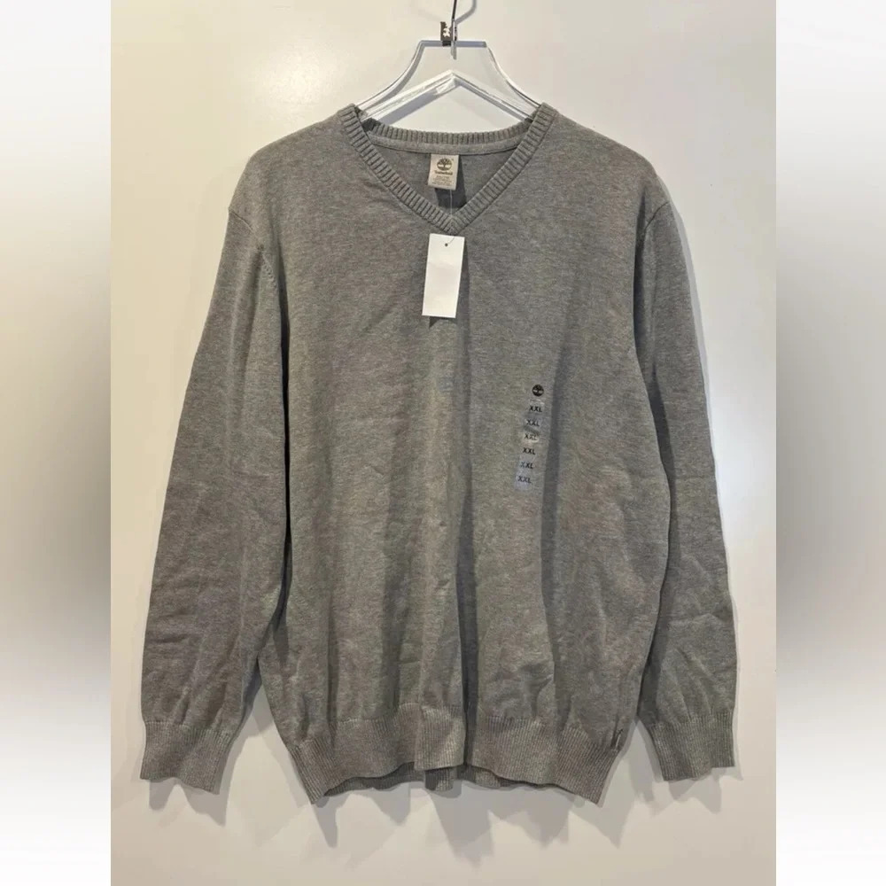 NWT Timberland Men's Gray Cotton V-Neck‎ Sweater Size XXL